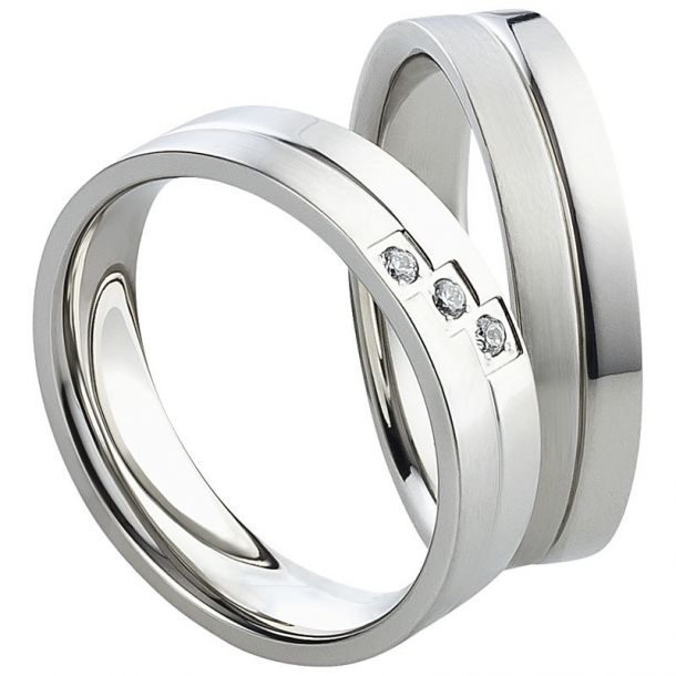 Vielsesringe Rustfri Stål m. diamant 1025