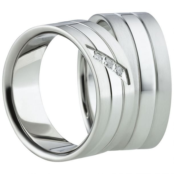 Vielsesringe Rustfri Stål m. diamant 1148