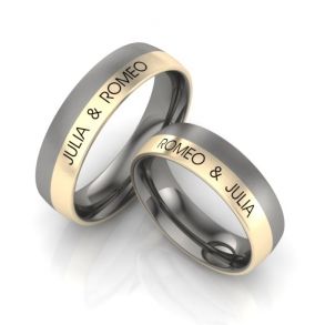 Vielsesringe Titanium og Guld m. Udvendig Gravering 1070