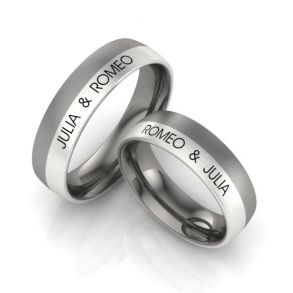 Vielsesringe Titanium og S�lv m. Udvendig Gravering 1071