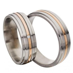 Vielsesringe Rustfri St�l og Rosaguld m. diamant 60024