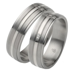 Vielsesringe Rustfri St�l og S�lv m. diamant 60024