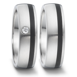 Vielsesringe Rustfri Stl - keramik m. diamant