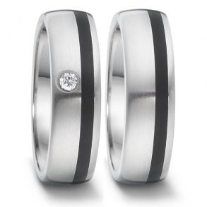 Vielsesringe Rustfri Stl - keramik m. diamant