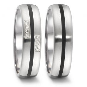 Vielsesringe Rustfri Stl - keramik m. diamant