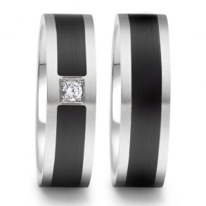 Vielsesringe Rustfri Stl - keramik m. diamant