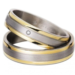 Vielsesringe Rustfri St�l og Guld m. diamant 60020