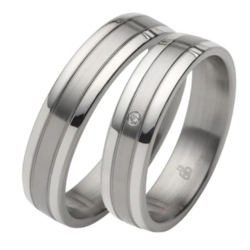 Vielsesringe Rustfri St�l og S�lv m. diamant 60020