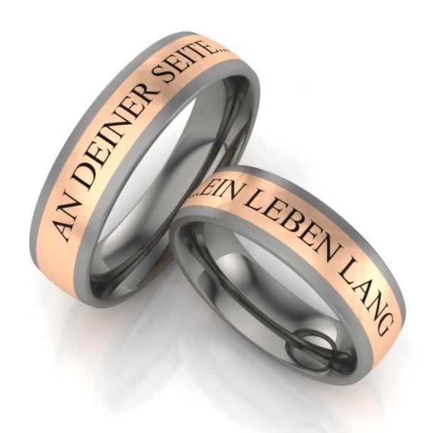 Vielsesringe Titanium og Rdguld m. Udvendig Gravering 333