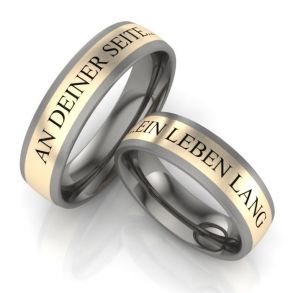 Vielsesringe Titanium og Guld m. Udvendig Gravering 335