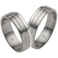 Vielsesringe Rustfri St�l og S�lv m. diamant 60030