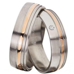 Vielsesringe Rustfri St�l og Rosaguld m. diamant 60023