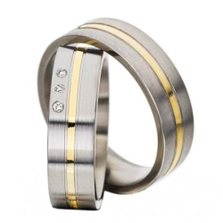 Vielsesringe Rustfri St�l og Guld m. diamant 60021