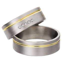 Vielsesringe Rustfri St�l og Guld m. diamant 60025