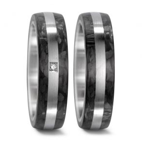 Vielsesringe Rustfri Stl - Carbon m. diamant
