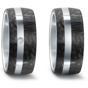 Vielsesringe Rustfri Stl - Carbon m. diamant