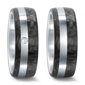 Vielsesringe Rustfri Stl - Carbon m. diamant