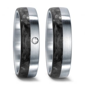 Vielsesringe Rustfri Stl - Carbon m. diamant