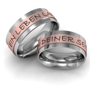 Vielsesringe Rustfri St�l og R�dguld m. Udvendig Gravering 656