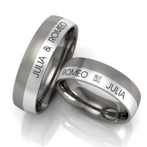 Vielsesringe Titanium og S�lv m. brilliant m. Udvendig Gravering 941