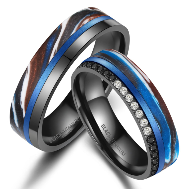 Eksklusive Vielsesringe Black Titanium Blue BT14
