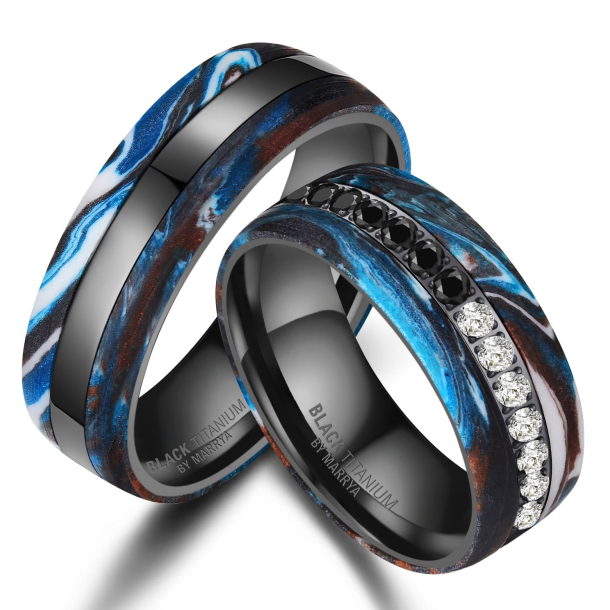 Eksklusive Vielsesringe Black Titanium Blue BT16