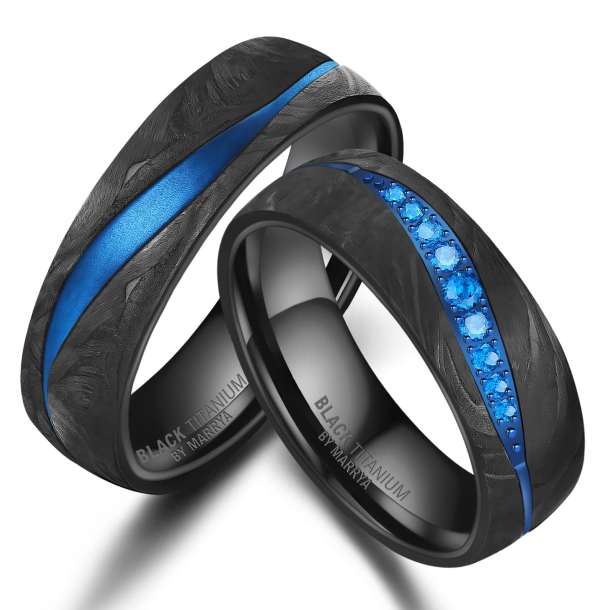 Eksklusive Vielsesringe Black Titanium Blue BT17